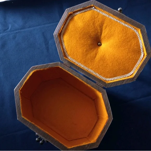 Vintage Victorian Decoupage Lucite Wood Tone Handle Trinket Box Handbag Purse - Picture 14 of 15